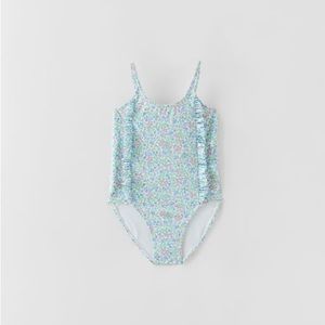 NWT Zara 9-10Y floral one piece bathing suit with ruffles